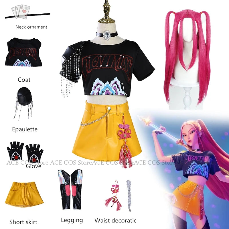 Huntrix K-Pop Mira Rumi Zoey Demon Hunters Stage Cosplay Clothes Costume Wig Halloween Women Girl Group Idol Roleplay Kid Outfit