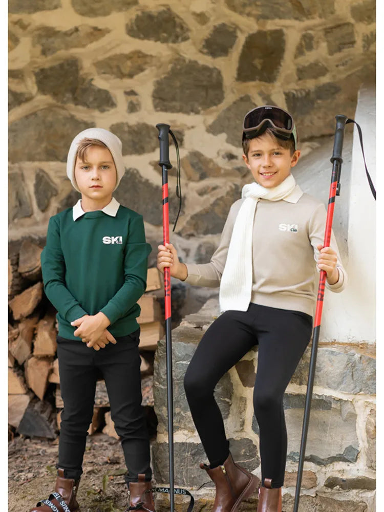 AP 2025 AW Ski collection kids boys girls cotton casual embroideried letter print sporty family matching clothes dress set shirt