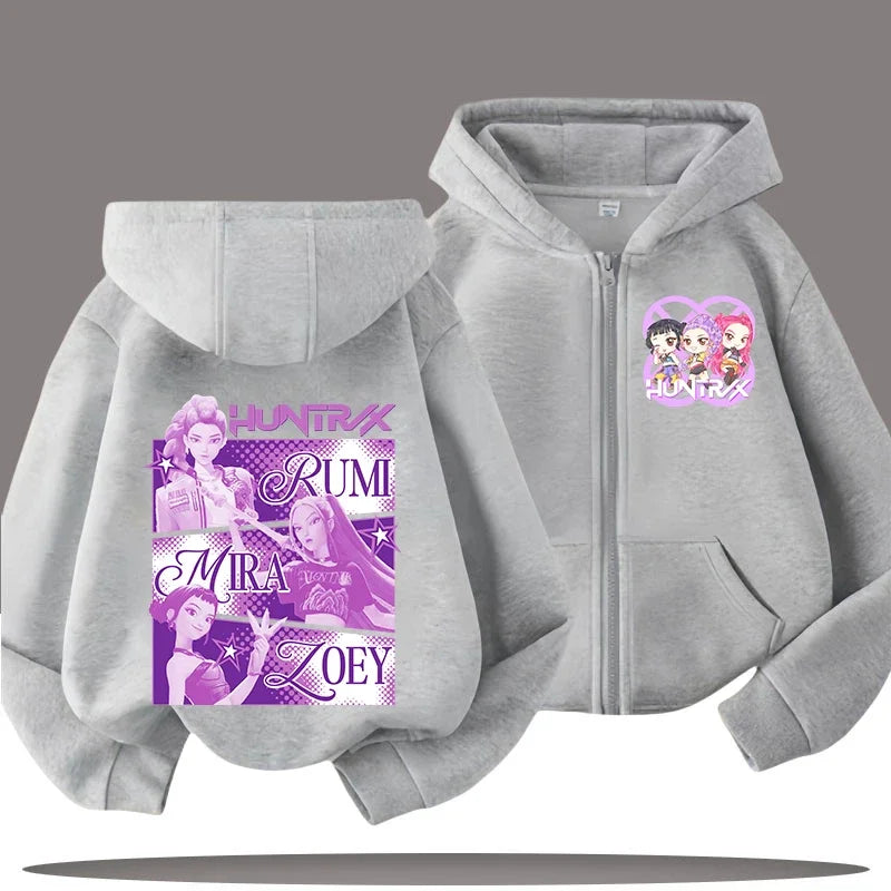 Funny Zip Up Sweatshirts Kpop Demon Hunters Hoodie Children Clothes Kid Girl Boy Sweatshirt Zipper Hoody Baby Casual Top