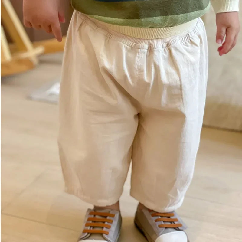 Solid Boy Kids Fashion Trousers Toddler Clothes Summer Spring Baby  Pocket Ankle Length Loose Girl Children Casual Pants