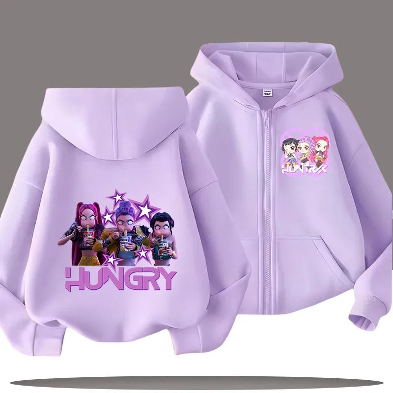 Funny Zip Up Sweatshirts Kpop Demon Hunters Hoodie Children Clothes Kid Girl Boy Sweatshirt Zipper Hoody Baby Casual Top