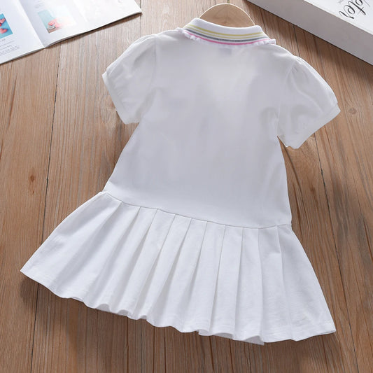 Toddler Girls' Dress Ages 2-6 Yellow Collared Summer Cotton Clothes for Children Cute Casual Outfit