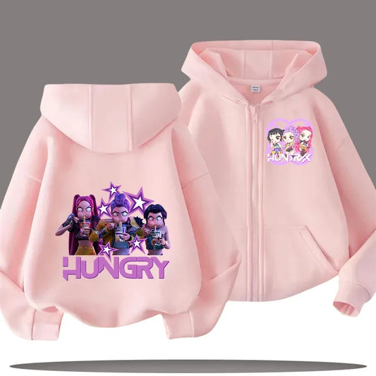Funny Zip Up Sweatshirts Kpop Demon Hunters Hoodie Children Clothes Kid Girl Boy Sweatshirt Zipper Hoody Baby Casual Top