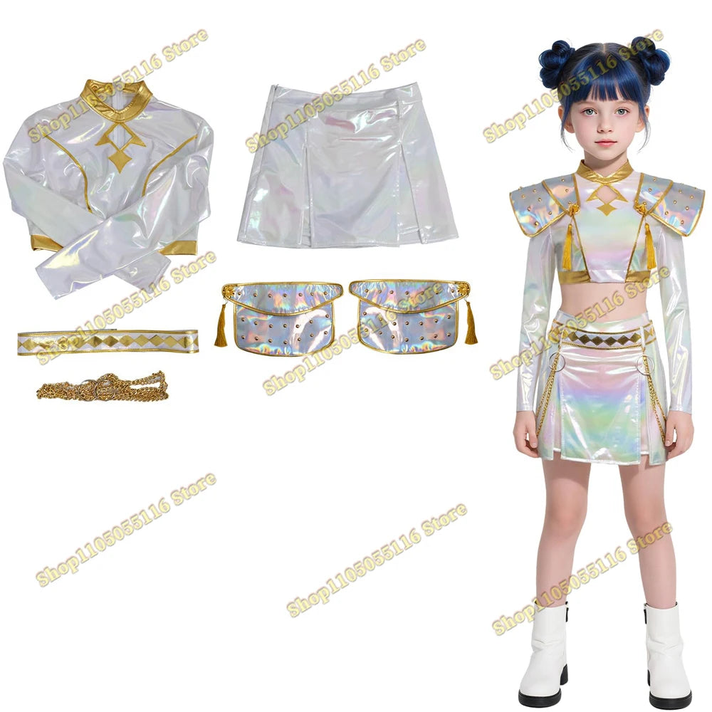 Huntrix K-Pop Mira Rumi Zoey Demon Hunters 2 Style Black White Outfit Kids Stage Cosplay Clothes Costume Halloween Girl Group