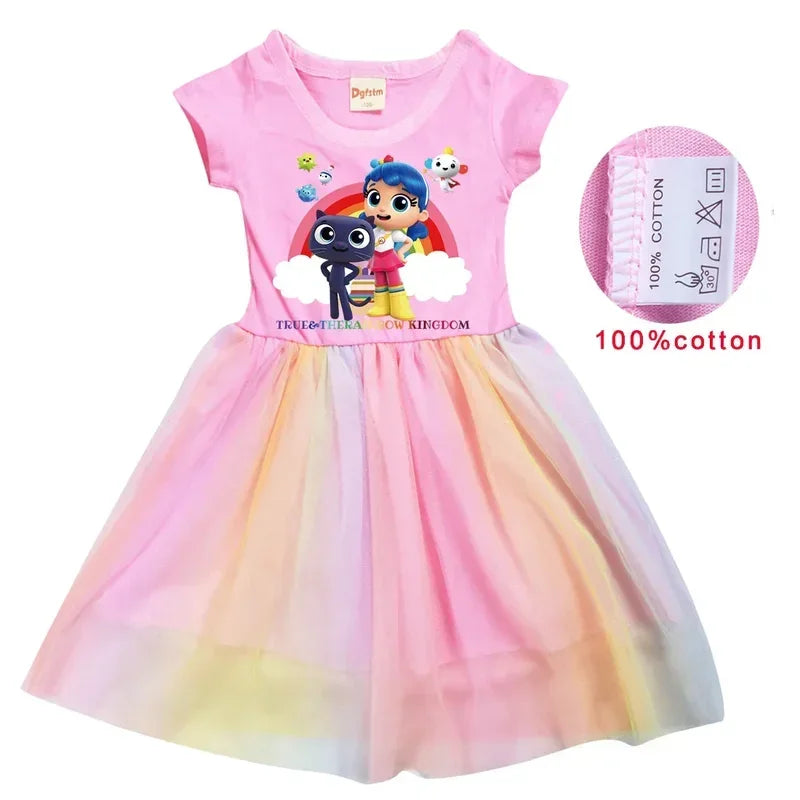 Cosplay True And The Rainbow Kingdom Clothes For Baby Girls Summer Short Sleeve Dresses Kids Cartoon Dress Children Cartoo Anime