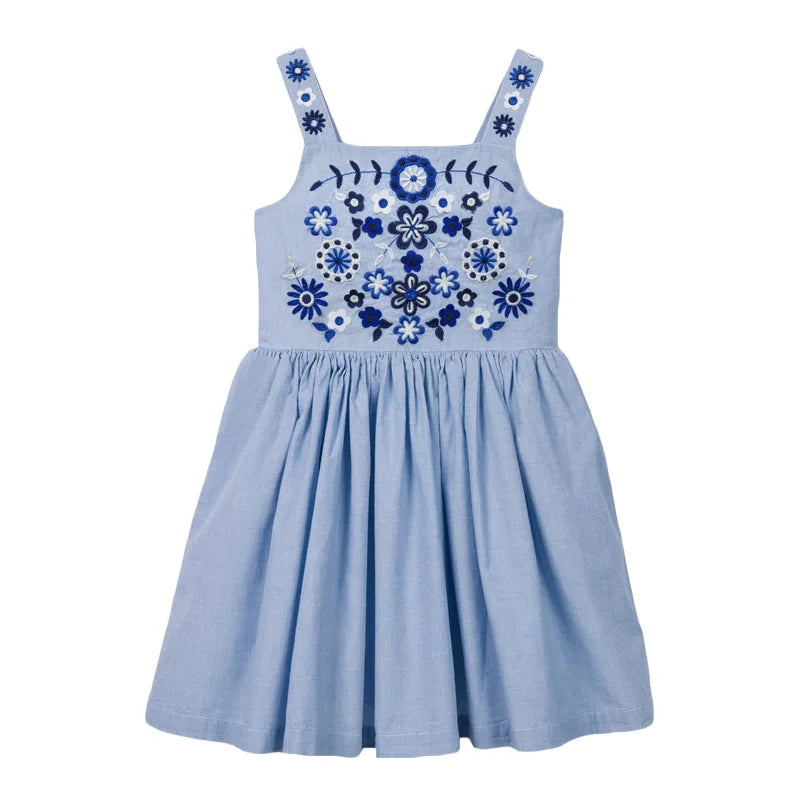 Little maven Summer Dress Toddler Baby Girls Clothes Cotton Purple Embroidery Flowers Sleeveless Dress Children's Clothing