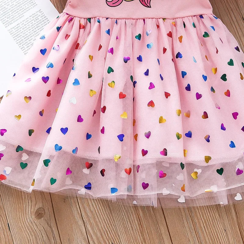 Kids Dresses for Girls Sohort Sleeve Unicorn Girls Sequins Costume Princess Dress Kids Daily Clothes