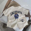 Summer Toddler Baby Girl Solid Cotton Clothes Short Sleeve Cartoon Bear Printed T-shirts and Shorts 2pcs Set Kid Boy Tracksuits