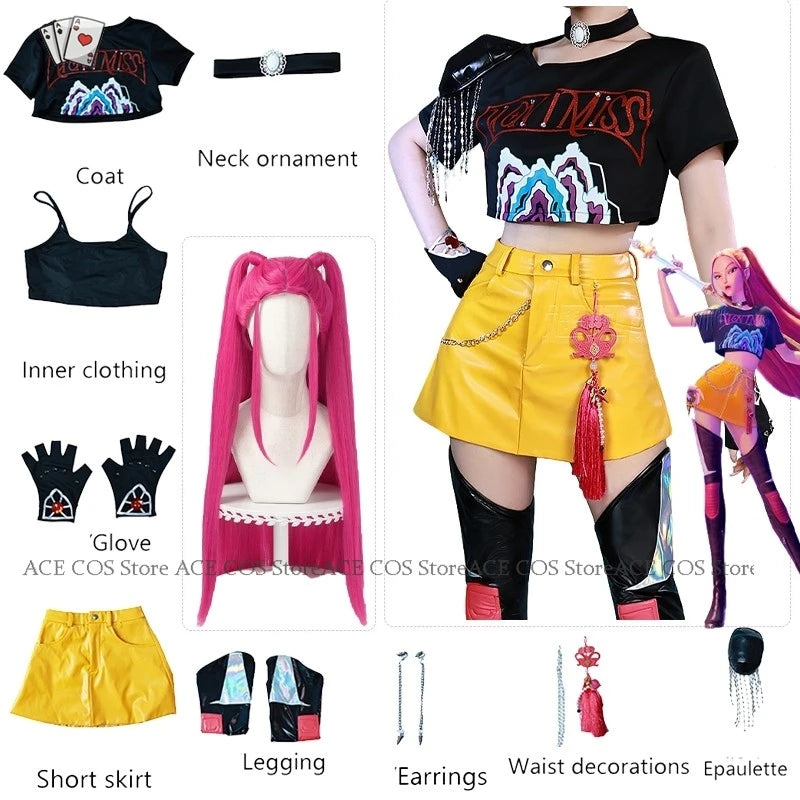 Huntrix K-Pop Mira Rumi Zoey Demon Hunters Stage Cosplay Clothes Costume Wig Halloween Women Girl Group Idol Roleplay Kid Outfit