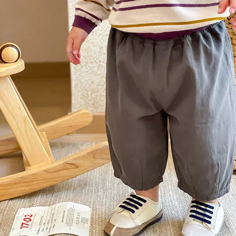 Solid Boy Kids Fashion Trousers Toddler Clothes Summer Spring Baby  Pocket Ankle Length Loose Girl Children Casual Pants