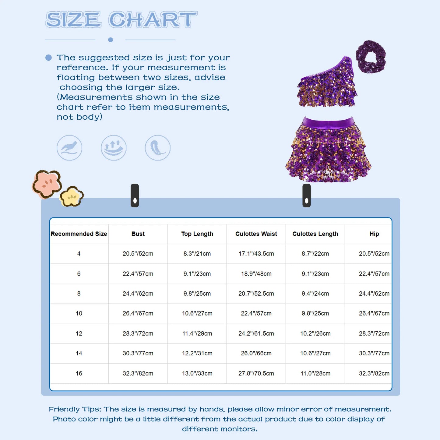 Kids Girls Shiny Sequined Modern Latin Jazz Dance Costume Outfits Single Shoulder Crop Top+Tiered Ruffle Skirted Shorts+Headwear