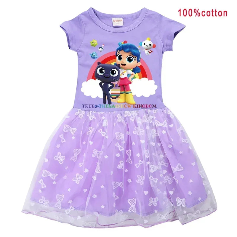 Cosplay True And The Rainbow Kingdom Clothes For Baby Girls Summer Short Sleeve Dresses Kids Cartoon Dress Children Cartoo Anime