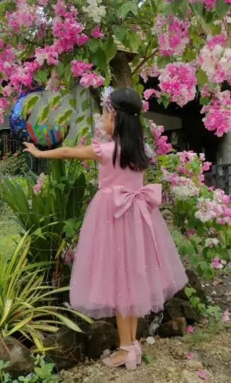 Toddler Girl Flower Birthday Tulle Dress Backless Bow Wedding Gown 1-8Y Kids Party Wear Princess Dress Baby Girl Bowknot Dresses