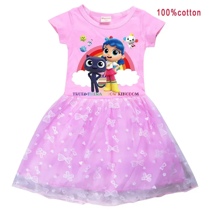 Cosplay True And The Rainbow Kingdom Clothes For Baby Girls Summer Short Sleeve Dresses Kids Cartoon Dress Children Cartoo Anime