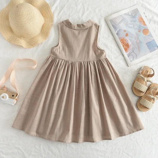 Summer New Solid Baby Girl Dress Cotton Button Kids Dresses Summer Princess Party Dress Toddler Girls Sundress Kids Clothes