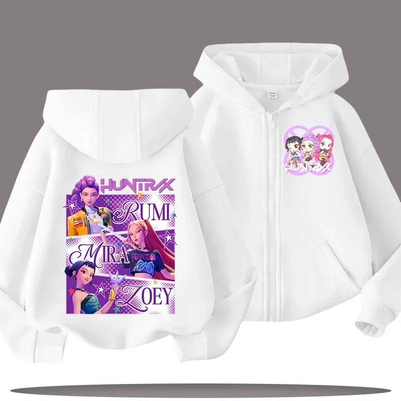 Funny Zip Up Sweatshirts Kpop Demon Hunters Hoodie Children Clothes Kid Girl Boy Sweatshirt Zipper Hoody Baby Casual Top