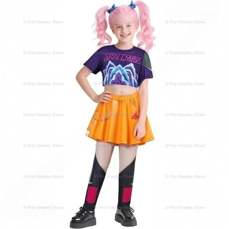 ‌‌‌Anime Kpop Demon Hunter Cosplay Rumi Zoey Mira Cosplay Full Suit Kids Girls Style Kids Stage Performance Clothes Halloween