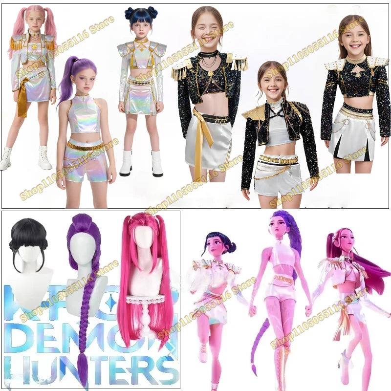 Huntrix K-Pop Mira Rumi Zoey Demon Hunters 2 Style Black White Outfit Kids Stage Cosplay Clothes Costume Halloween Girl Group