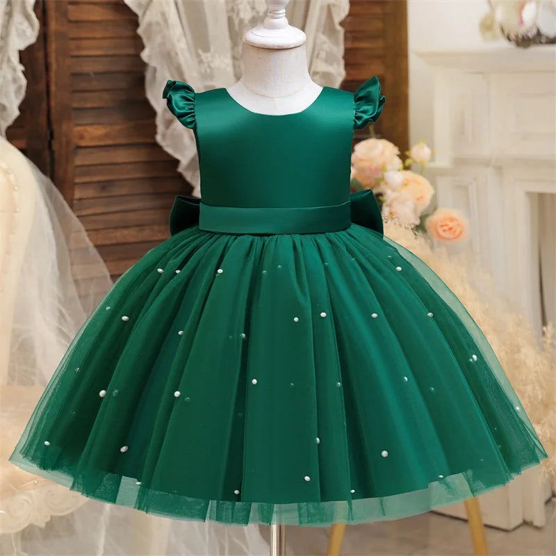 Toddler Girl Flower Birthday Tulle Dress Backless Bow Wedding Gown 1-8Y Kids Party Wear Princess Dress Baby Girl Bowknot Dresses