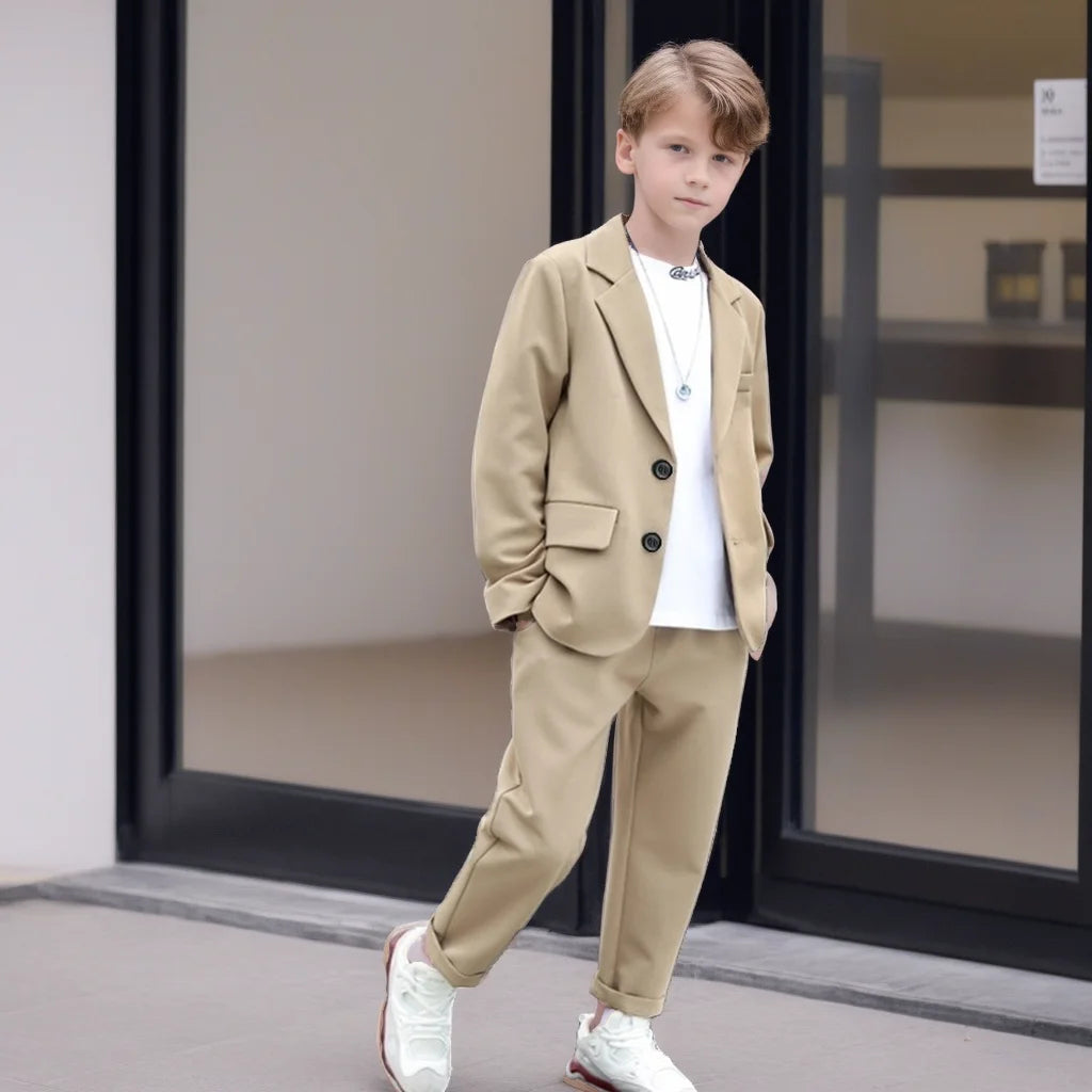 Suits for Boys Spring Autumn Long Sleeve Casual Blazer Jacket Trouser 2pcs School Uniform Teen Kids Clothes Set Children Cosutme