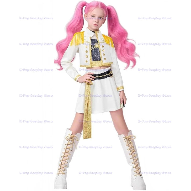 ‌‌‌Anime Kpop Demon Hunter Cosplay Rumi Zoey Mira Cosplay Full Suit Kids Girls Style Kids Stage Performance Clothes Halloween