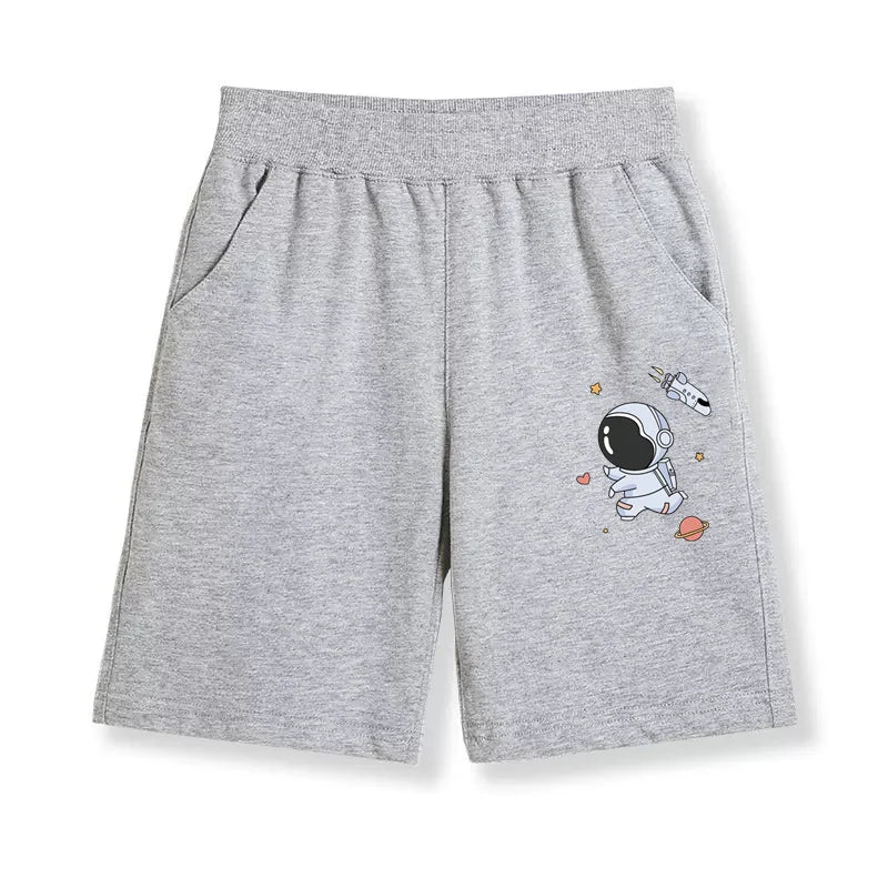 Teen Boys School Sports Shorts Astronaut Cartoon Short Pants Children Summer Cotton Sweatpants Loose Clothes 3-14T
