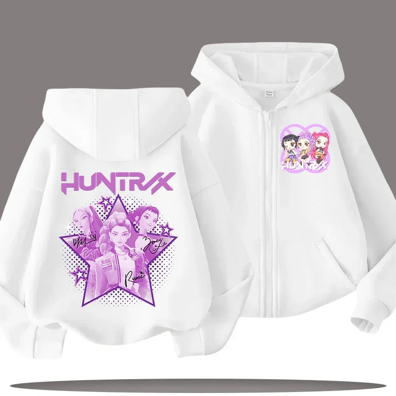 Funny Zip Up Sweatshirts Kpop Demon Hunters Hoodie Children Clothes Kid Girl Boy Sweatshirt Zipper Hoody Baby Casual Top