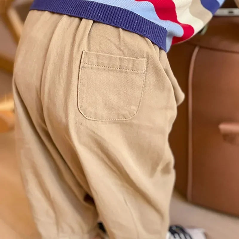 Solid Boy Kids Fashion Trousers Toddler Clothes Summer Spring Baby  Pocket Ankle Length Loose Girl Children Casual Pants