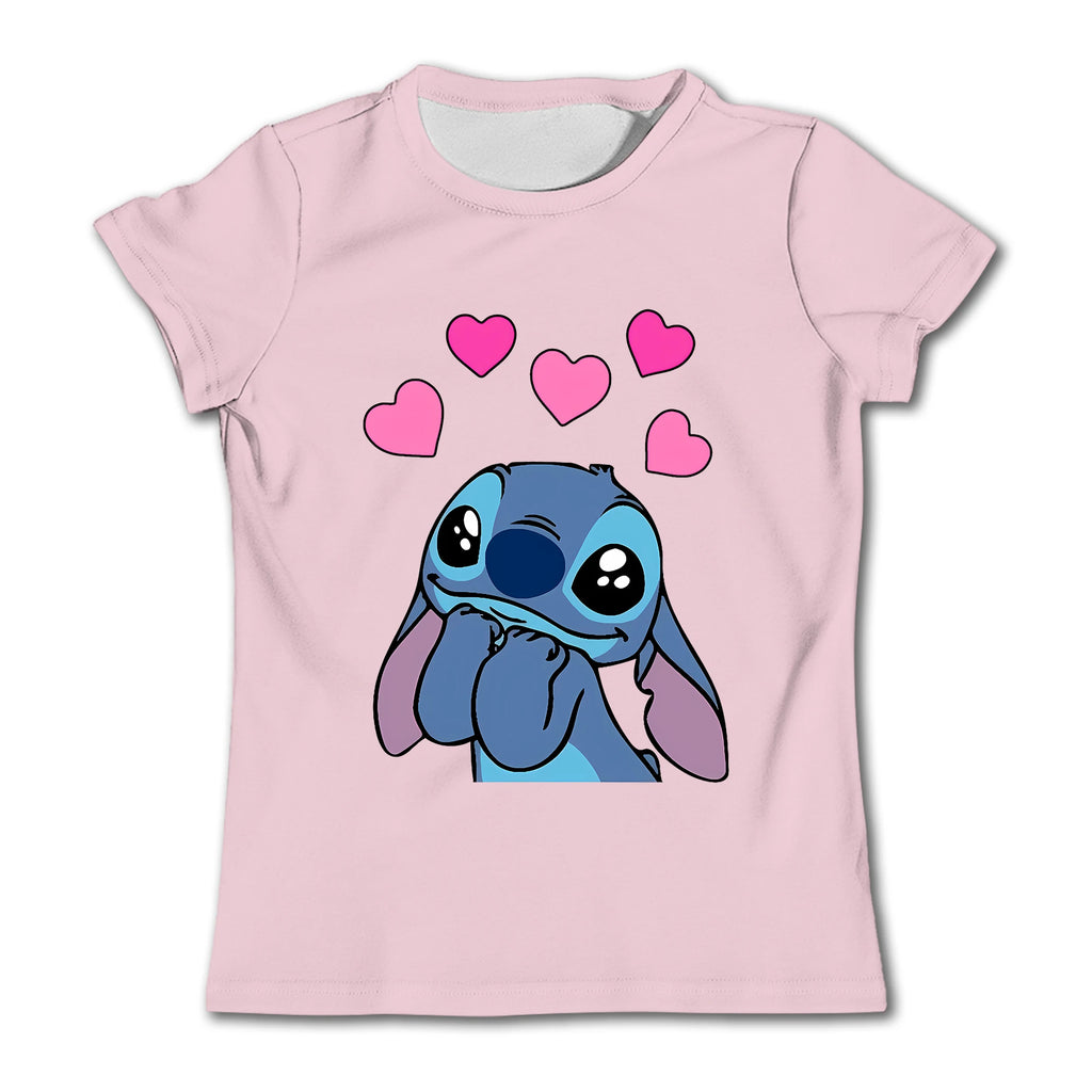 Girls Kawaii Stitch T-shirt Child Girl Clothing Toddler Tees Children Clothes 2024 Summer Short Sleeve Kids Boy Cartoon Tee Tops