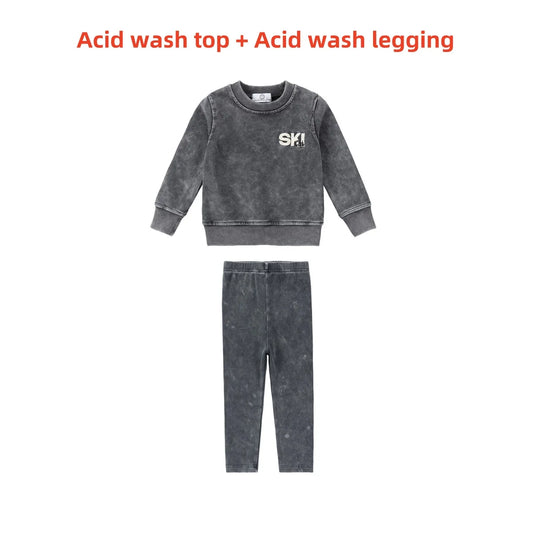 AP 2025 AW Ski collection kids boys girls cotton casual embroideried letter print sporty family matching clothes dress set shirt