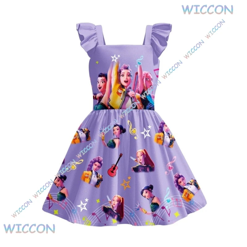 [MAGCOS]KPop Demon Hunters Clothes Kids New Summer Short Sleeve Dress Toddler Girls Casual Dresses Children Cartoon Nightgowns S