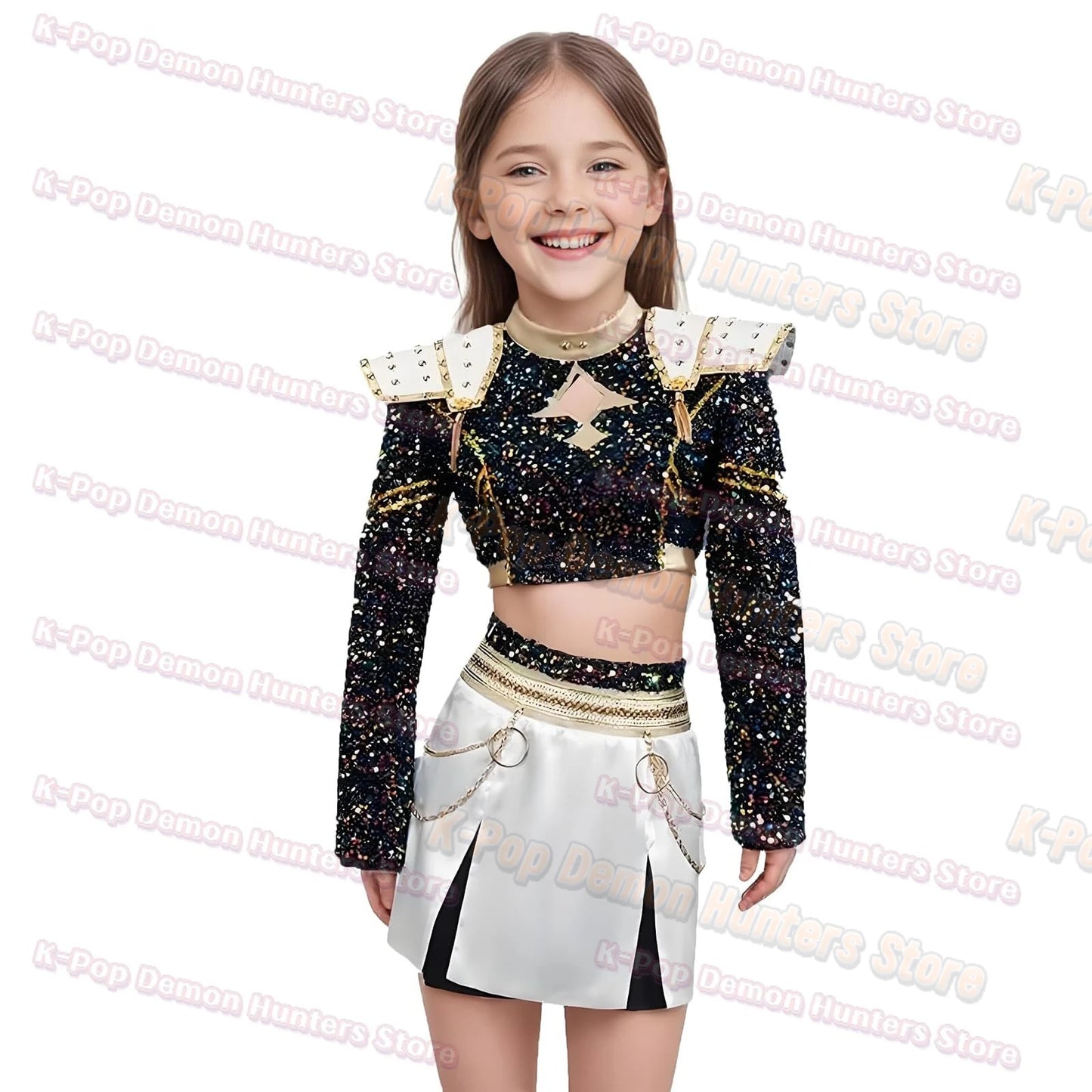 Huntrix K-Pop Mira Rumi Zoey Demon Hunters 2 Style Black White Outfit Kids Stage Cosplay Clothes Costume Halloween Girl Group