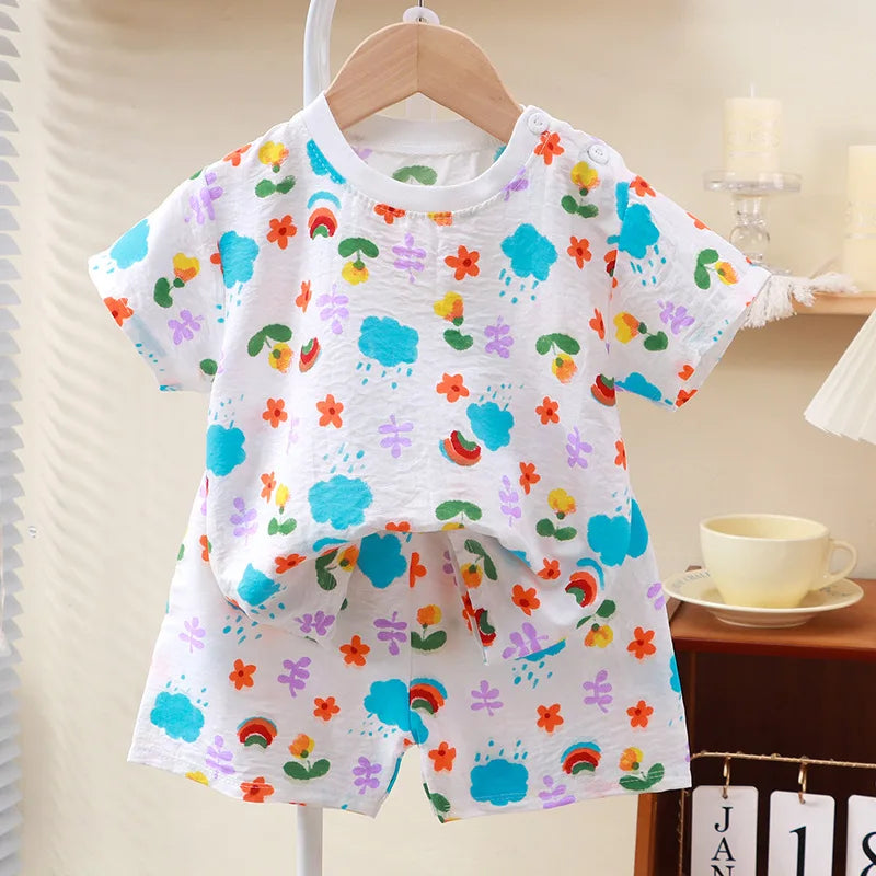 Summer Children Clothes Pajama Set Soft Solid Color Comfortable Clothing Kids Girls Boys Pajamas Sleepwear