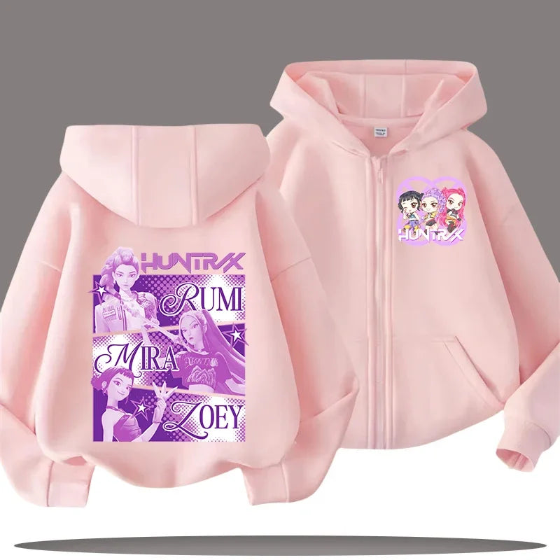 Funny Zip Up Sweatshirts Kpop Demon Hunters Hoodie Children Clothes Kid Girl Boy Sweatshirt Zipper Hoody Baby Casual Top