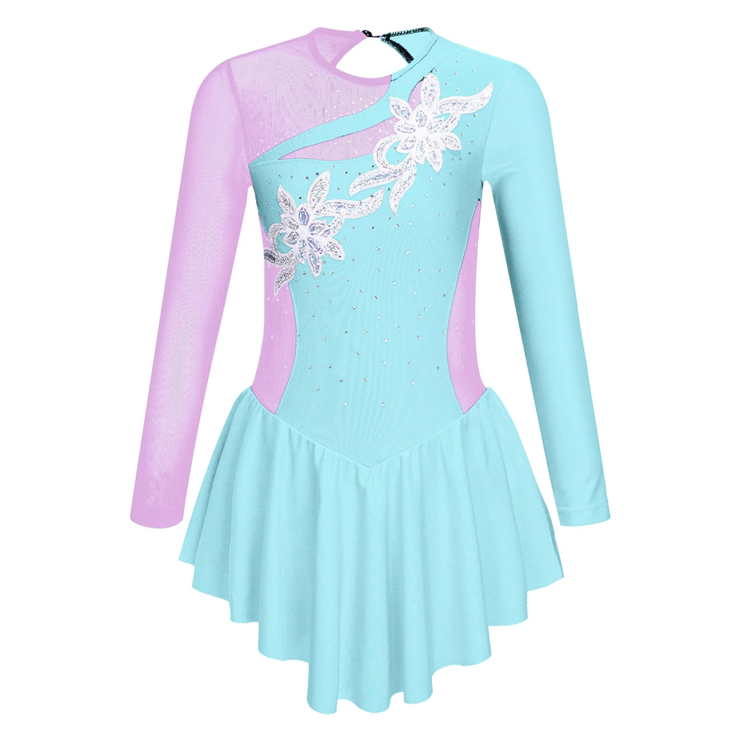 Kids Girls Ballet Tutu Dress Gymnastics Leotard Dance Wear Long Sleeve Rhinestone Figure Skating Costume Ballerina Party Dresses
