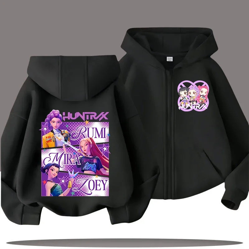 Funny Zip Up Sweatshirts Kpop Demon Hunters Hoodie Children Clothes Kid Girl Boy Sweatshirt Zipper Hoody Baby Casual Top