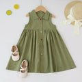 Summer New Solid Baby Girl Dress Cotton Button Kids Dresses Summer Princess Party Dress Toddler Girls Sundress Kids Clothes