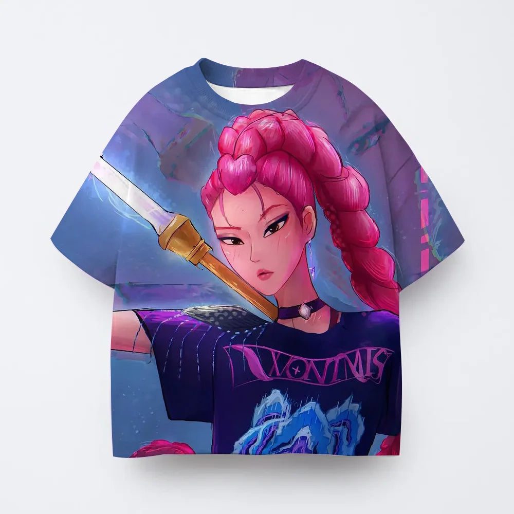 Toddler Girl Clothes Kpop Demon Hunters Cartoon Tee Shirt Funny Gift for Fans Harajuku Cool Kids T-shirts Cotton Summer Tops
