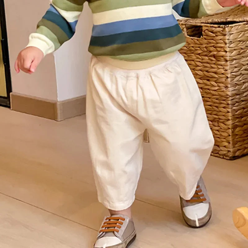 Solid Boy Kids Fashion Trousers Toddler Clothes Summer Spring Baby  Pocket Ankle Length Loose Girl Children Casual Pants