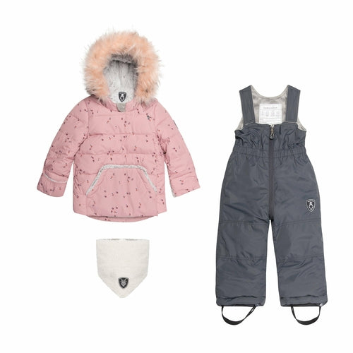Printed Flowers Two Piece Baby Snowsuit Pink