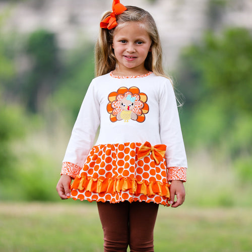 AnnLoren Big Little Girls Autumn Turkey Tunic & Leggings Holiday