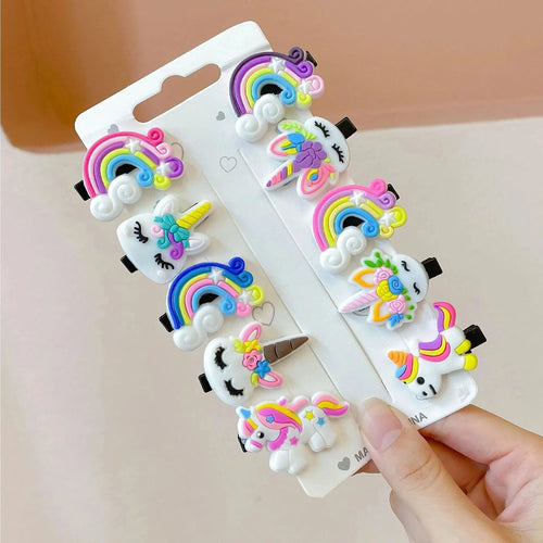 10PCS/Set New Girls Cute Cartoon Unicorn Hair Clips Kids Lovely
