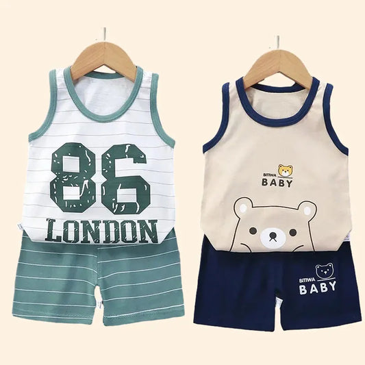 Children Sets Kids Clothes Boys Girls Vest Suit  Summer Children's