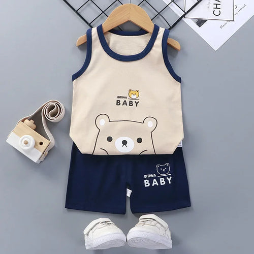 Children Sets Kids Clothes Boys Girls Vest Suit  Summer Children's