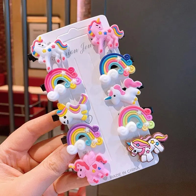 10PCS/Set New Girls Cute Cartoon Unicorn Hair Clips Kids Lovely