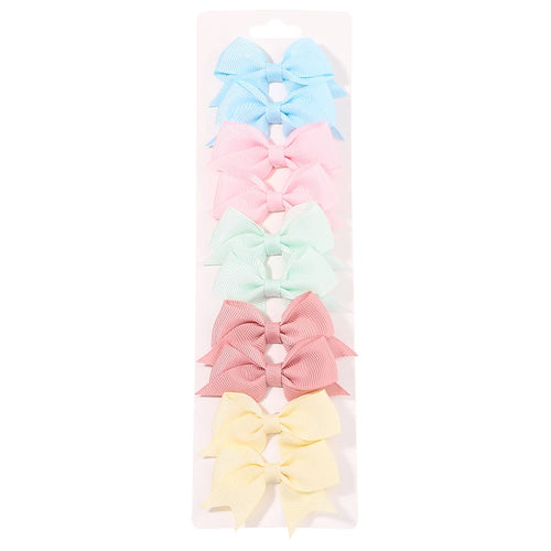 10Pcs/Set New Cute Solid Ribbon Bowknot Hair Clips for Baby Girls