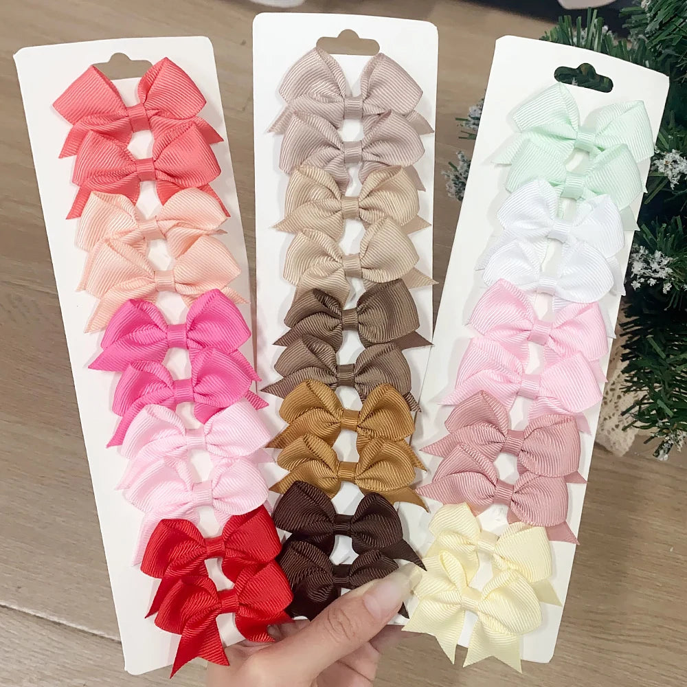 10Pcs/Set New Cute Solid Ribbon Bowknot Hair Clips for Baby Girls
