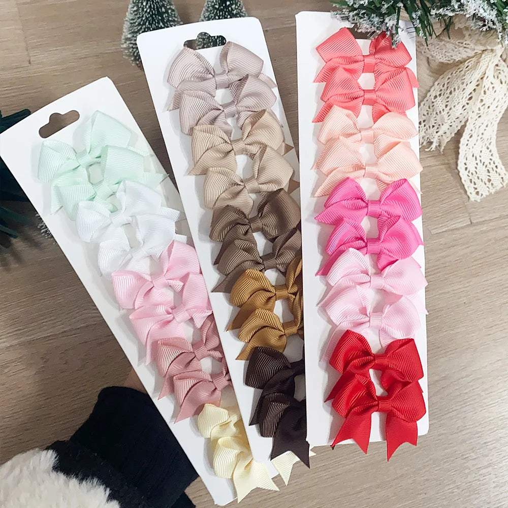 10Pcs/Set New Cute Solid Ribbon Bowknot Hair Clips for Baby Girls