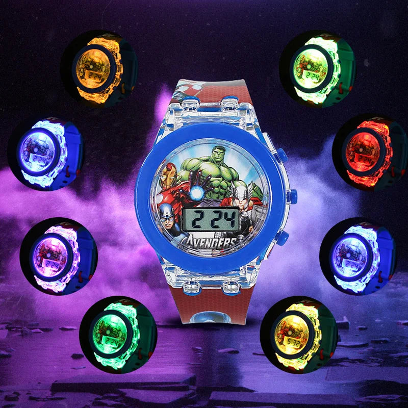 Flash Light Spiderman Kids Watches For Boys Cartoon Hello Kitty Mickey
