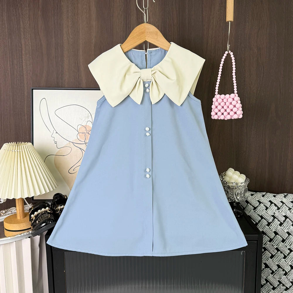 Korean Version Black Sleeveless Kids Clothes Summer New Bow Decoration